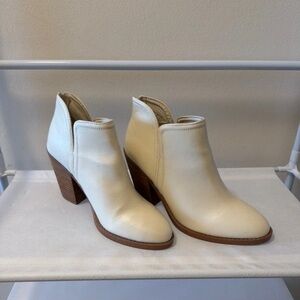 Joie Ivory Leather Ankle Booties with Stacked Wood Heel
